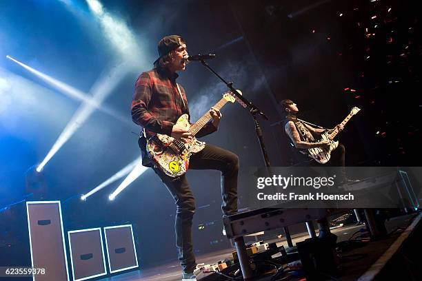 Singer Vic Fuentes of the american band Pierce the Veil performs live during a concert at the Huxleys on November 11, 2016 in Berlin, Germany.