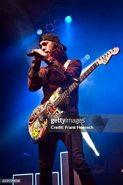 Singer Vic Fuentes of the american band Pierce the Veil performs live during a concert at the Huxleys on November 11, 2016 in Berlin, Germany.