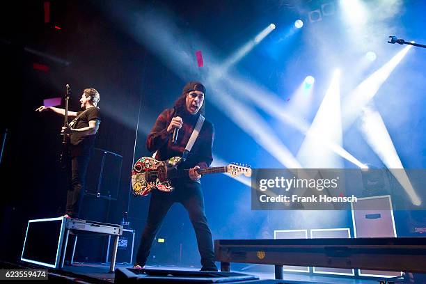 Jaime Preciado and Vic Fuentes of the american band Pierce the Veil perform live during a concert at the Huxleys on November 11, 2016 in Berlin,...