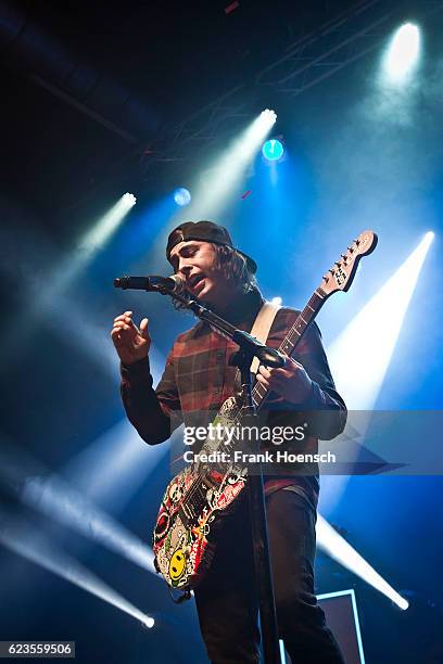 Singer Vic Fuentes of the american band Pierce the Veil performs live during a concert at the Huxleys on November 11, 2016 in Berlin, Germany.