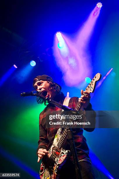 Singer Vic Fuentes of the american band Pierce the Veil performs live during a concert at the Huxleys on November 11, 2016 in Berlin, Germany.