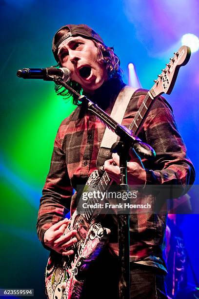 Singer Vic Fuentes of the american band Pierce the Veil performs live during a concert at the Huxleys on November 11, 2016 in Berlin, Germany.