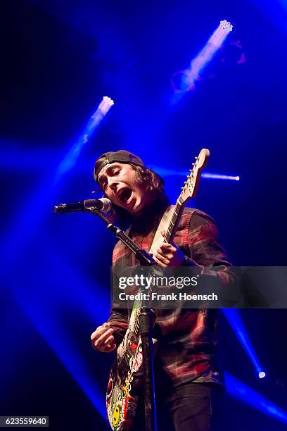 Singer Vic Fuentes of the american band Pierce the Veil performs live during a concert at the Huxleys on November 11, 2016 in Berlin, Germany.