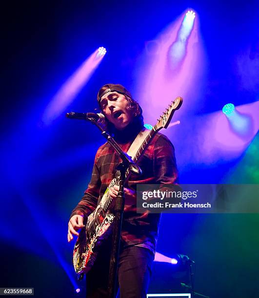 Singer Vic Fuentes of the american band Pierce the Veil performs live during a concert at the Huxleys on November 11, 2016 in Berlin, Germany.