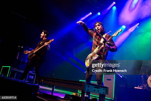 Jaime Preciado and Vic Fuentes of the american band Pierce the Veil perform live during a concert at the Huxleys on November 11, 2016 in Berlin,...