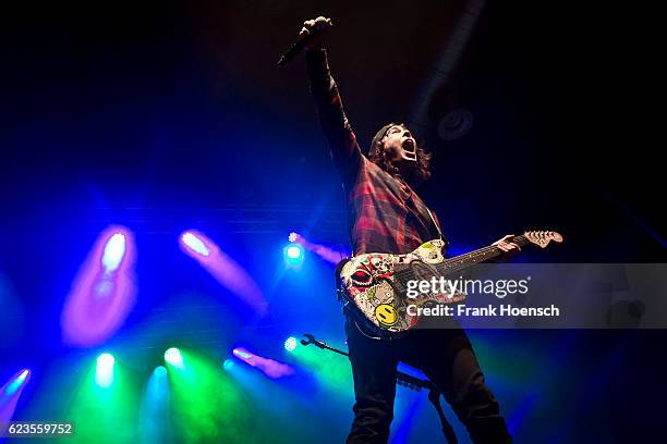 Singer Vic Fuentes of the american band Pierce the Veil performs live during a concert at the Huxleys on November 11, 2016 in Berlin, Germany.