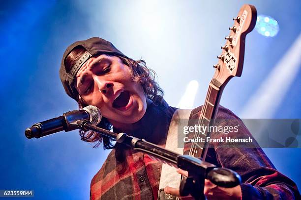 Singer Vic Fuentes of the american band Pierce the Veil performs live during a concert at the Huxleys on November 11, 2016 in Berlin, Germany.