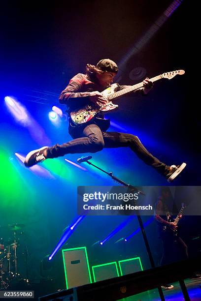 Singer Vic Fuentes of the american band Pierce the Veil performs live during a concert at the Huxleys on November 11, 2016 in Berlin, Germany.