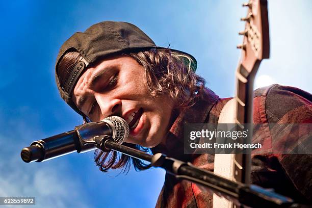 Singer Vic Fuentes of the american band Pierce the Veil performs live during a concert at the Huxleys on November 11, 2016 in Berlin, Germany.