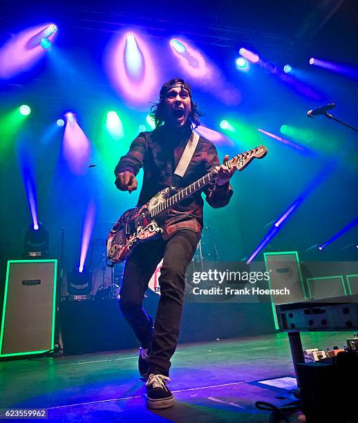 Singer Vic Fuentes of the american band Pierce the Veil performs live during a concert at the Huxleys on November 11, 2016 in Berlin, Germany.