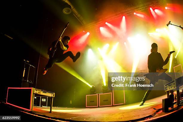 Jaime Preciado and Vic Fuentes of the american band Pierce the Veil perform live during a concert at the Huxleys on November 11, 2016 in Berlin,...