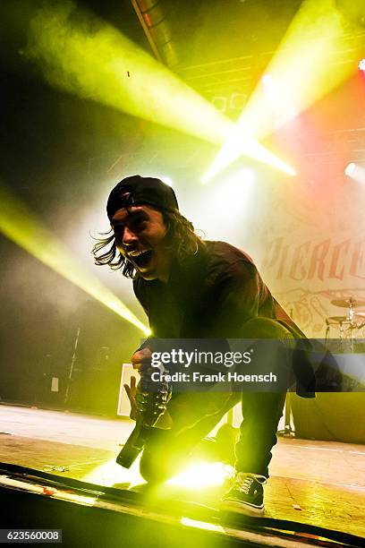 Singer Vic Fuentes of the american band Pierce the Veil performs live during a concert at the Huxleys on November 11, 2016 in Berlin, Germany.