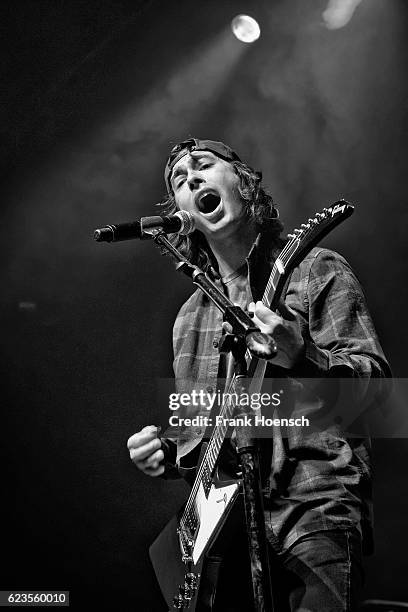 Singer Vic Fuentes of the american band Pierce the Veil performs live during a concert at the Huxleys on November 11, 2016 in Berlin, Germany.