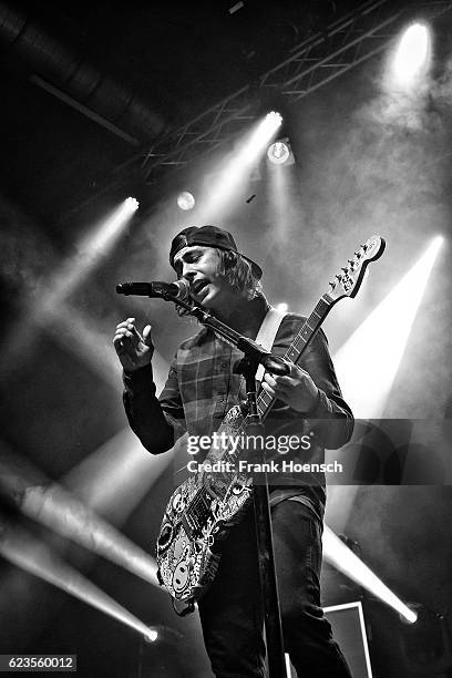 Singer Vic Fuentes of the american band Pierce the Veil performs live during a concert at the Huxleys on November 11, 2016 in Berlin, Germany.