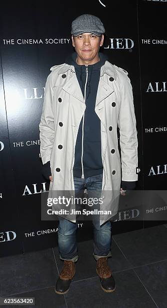 Actor Chaske Spencer attends the special screening of "Allied" hosted by Paramount Pictures with The Cinema Society & Chandon at iPic Fulton Market...