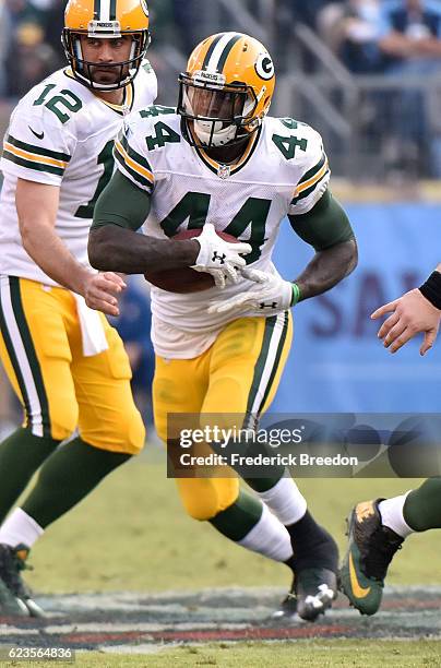 James Starks of the Green Bay Packers plays against the Tennessee Titans at Nissan Stadium on November 13, 2016 in Nashville, Tennessee.