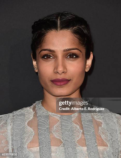 Actress Freida Pinto attends Prada Presents 'Past Forward' by David O. Russell premiere at Hauser Wirth & Schimmel on November 15, 2016 in Los...