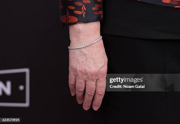 Actress Kathy Bates, bracelet detail, attends the "Bad Santa 2" New York premiere at AMC Loews Lincoln Square 13 theater on November 15, 2016 in New...