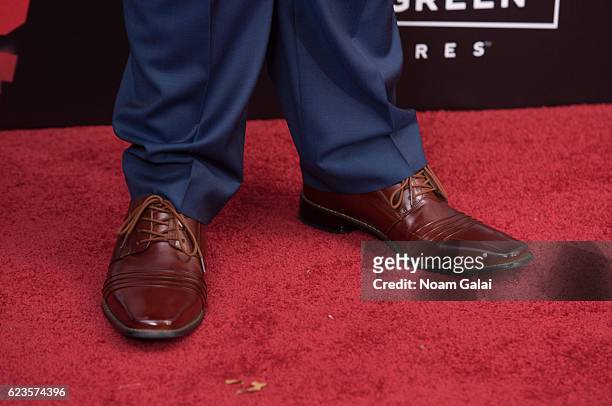 Actor Brett Kelly, shoe detail, attends the "Bad Santa 2" New York premiere at AMC Loews Lincoln Square 13 theater on November 15, 2016 in New York...
