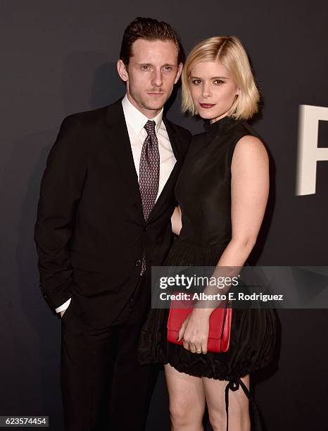 Actora Jamie Bell and Kate Mara attend Prada Presents 'Past Forward' by David O. Russell premiere at Hauser Wirth & Schimmel on November 15, 2016 in...