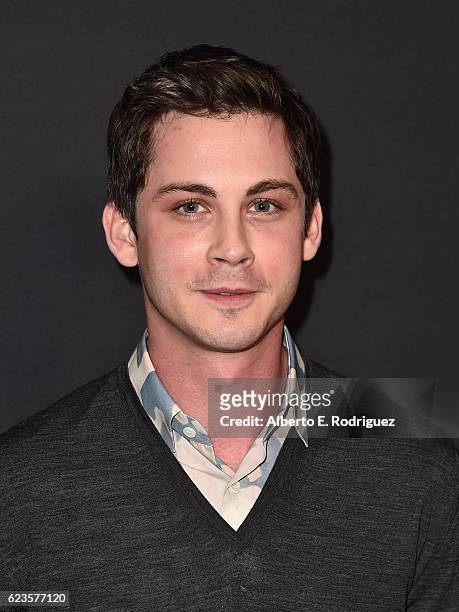 Actor Logan Lerman attends Prada Presents 'Past Forward' by David O. Russell premiere at Hauser Wirth & Schimmel on November 15, 2016 in Los Angeles,...