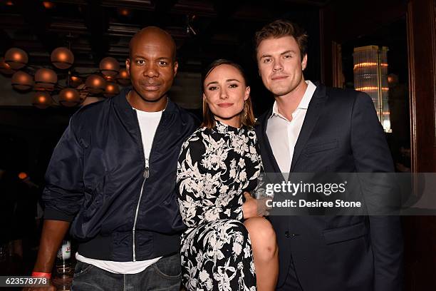 Actors Leonard Roberts, Briana Evigan, and Blake Cooper Griffin attend the premiere party for "Love Is All You Need?" at The Spare Room on November...