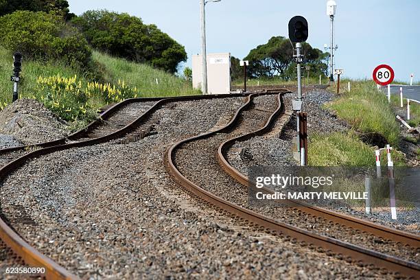 Damage to the Main North Railway line from the November 14 earthquake is seen south of Kaikoura on November 16, 2016. Rescue efforts after a...