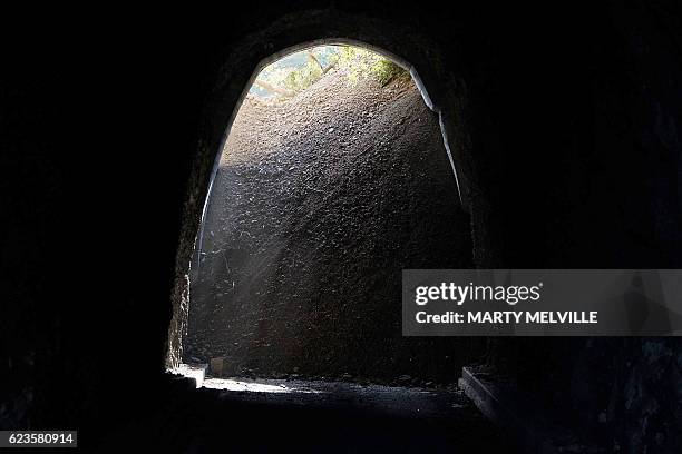 Buried vehicle tunnel on State Highway 1 from the November 14 earthquake is seen south of Kaikoura on November 16, 2016. Rescue efforts after a...