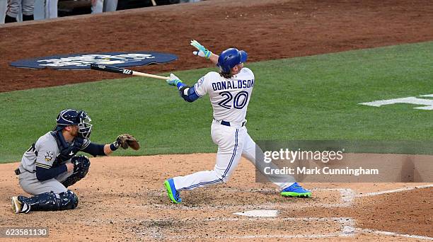 American League All-Star Josh Donaldson of the Toronto Blue Jays bats during the 87th MLB All-Star Game at PETCO Park on July 12, 2016 in San Diego,...