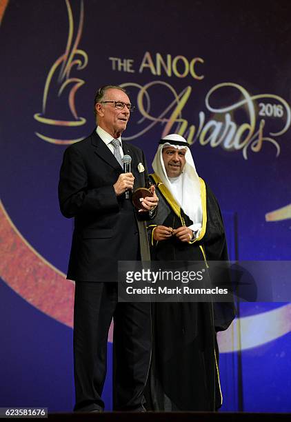 Carlos Arthur Nuzman , speaks to the invited guest after being presented with the ANOC Award for the Success of Rio 2016 by Sheikh Ahmad Al-Fahad...