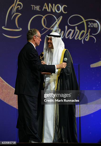 Carlos Arthur Nuzman , is presented with the ANOC Award for the Success of Rio 2016 by Sheikh Ahmad Al-Fahad Al-Sabah during The ANOC Awards 2016 at...