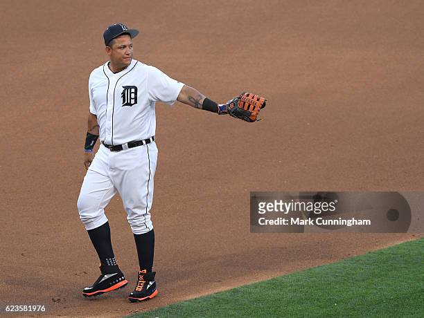 American League All-Star Miguel Cabrera of the Detroit Tigers looks on during the 87th MLB All-Star Game at PETCO Park on July 12, 2016 in San Diego,...