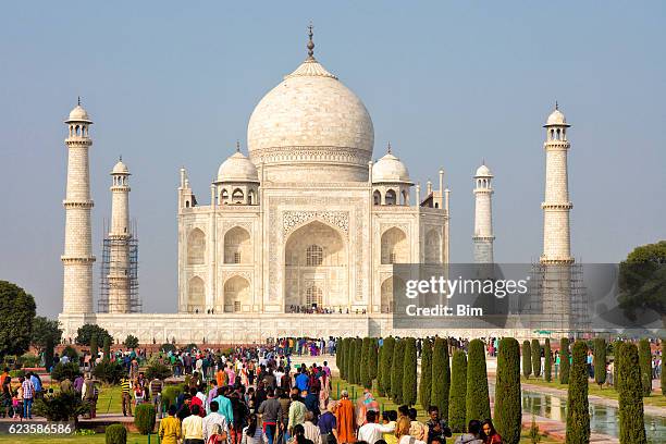 taj mahal, agra, uttar pradesh, rajasthan, india, asia - india tourism stockfoto's en -beelden