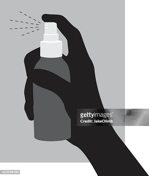 stockillustraties, clipart, cartoons en iconen met hand using spray bottle silhouette - hand sanitizer