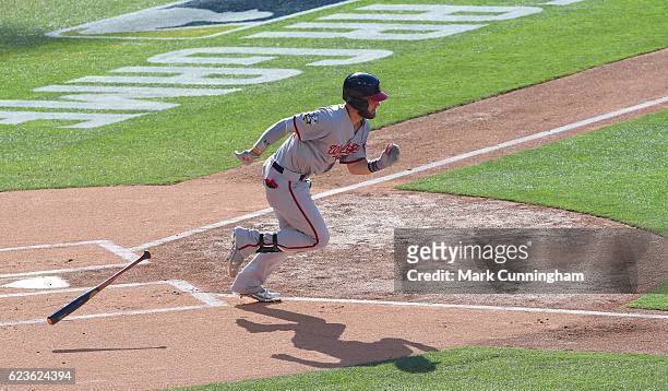National League All-Star Bryce Harper of the Washington Nationals bats during the 87th MLB All-Star Game at PETCO Park on July 12, 2016 in San Diego,...