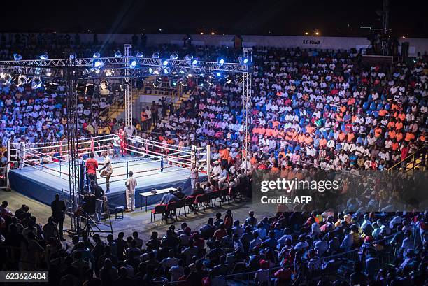 Fans attend the opening of the Bukom Boxing Arena, one of the buildings inside the Trust Sports Emporium complex with a capacity for more than 4000...