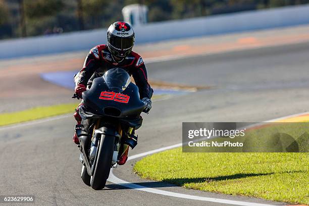 Jorge Lorenzo from Spain of Ducati Team during the colective tests of Moto GP at Circuito de Valencia Ricardo Tormo on November 16th, 2016 in...