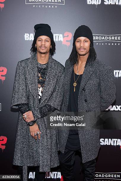 Laurent Nicolas Bourgeois and Larry Nicolas Bourgeois of Les Twins attend the "Bad Santa 2" New York premiere at AMC Loews Lincoln Square 13 theater...