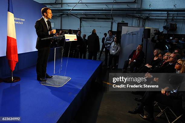 Emmanuel Macron Former French Economy Minister and head of the political movement 'En Marche' delivers a speech to announce his candidacy for the...