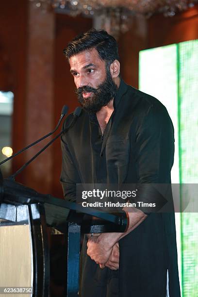 Bollywood actor Suniel Shetty salutes Nation's Guardians during an event organized by Heera Group of Companies & Dhanda Associates at Hotel Taj...