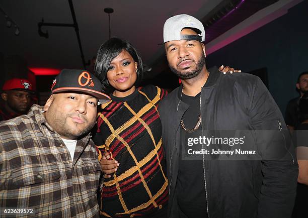 Pretty Lou, Karen Civil and DJ Suss One attend DJ Suss One Birthday Celebration at The Loft on November 15, 2016 in New York City.