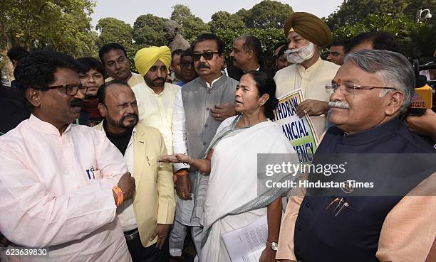 Chief and Chief Minister of West Bengal Mamata Banerjee along with other party leaders - Shiv Sena, AAP, and National Conference Party during a march...