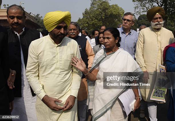 Chief and Chief Minister of West Bengal Mamata Banerjee along with other party leaders - Shiv Sena, AAP, and National Conference Party during a march...