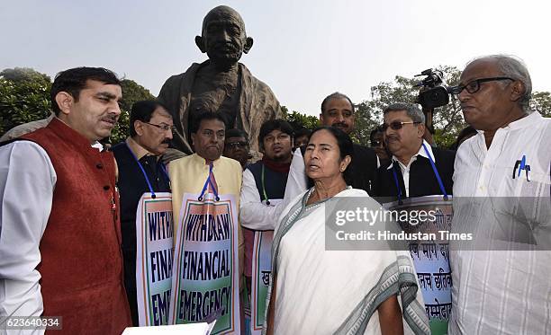 Chief and Chief Minister of West Bengal Mamata Banerjee along with other party leaders - Shiv Sena, AAP, and National Conference Party during a march...