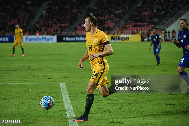 Australian football player Brad Smith in action during for the ball the 2018 World Cup football qualifying match between Thailand and Australia at...