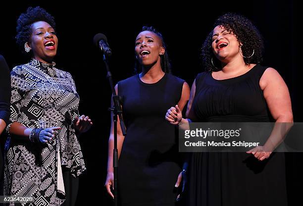 Cast members of "The First Noel" perform on stage at "The First Noel" Sneak Peek at The Apollo Theater on November 16, 2016 in New York City.