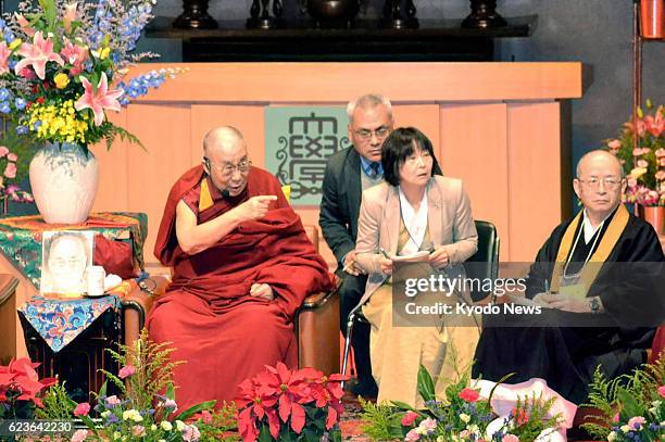The Dalai Lama speaks to about 500 people at Koyasan University in Koya, Wakayama Prefecture, western Japan, on Nov. 15, 2016. The Dalai Lama said he...