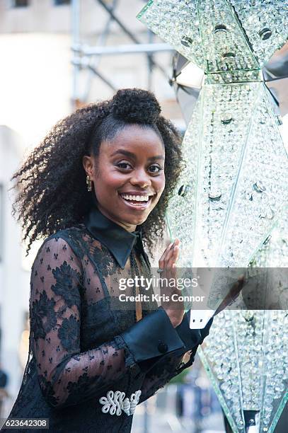 Broadway performer Denee Benton poses with the 2016 Swarovski Star before it is raised to be put on top of the Rockfeller Center Christmas Tree in...