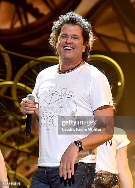 Recording artist Carlos Vives performs onstage during rehearsals for the 17th annual Latin Grammy Awards at T-Mobile Arena on November 16, 2016 in...