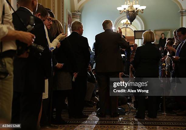 Senate Minority Leader Sen. Harry Reid , Senate Minority Whip Sen. Richard Durbin and Sen. Patty Murray speak to members of the media during a news...